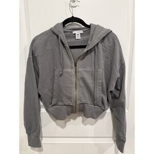 Social Collision Crop Hoodie Full Zip Gray Size Medium Grunge Star Goth